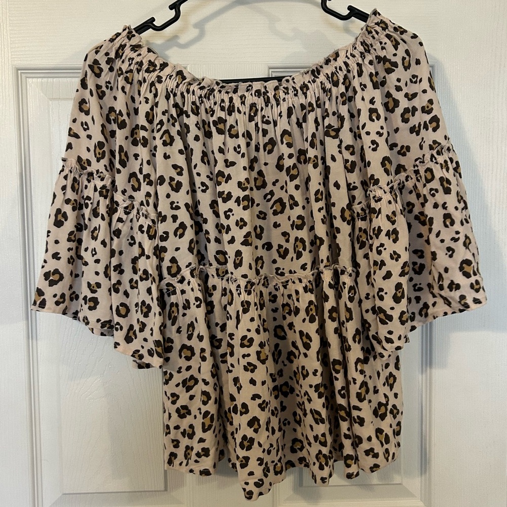 American Eagle Outfitters Leopard Print Off-Shoulder Blouse